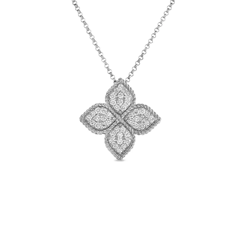 Women’s chunky necklaces-Roberto Coin 18K White Gold Large Princess Flower Diamond Pendant