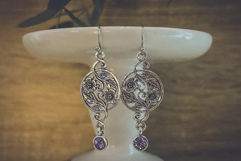 Exquisite classic women's earrings -Beautiful Bohemian Purple and Silver Earrings