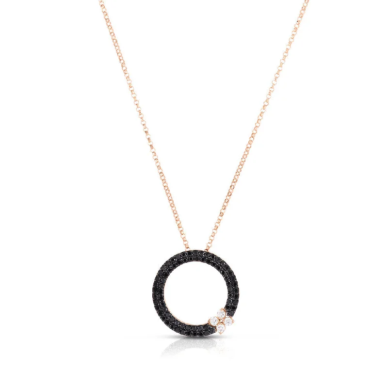 Women’s solitaire diamond necklaces-Roberto Coin 18K Yellow Gold Love in Verona Open Circle Black Diamond Pendant