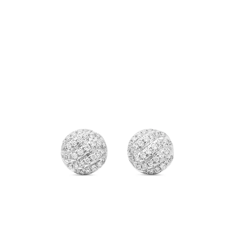 Silver women's earrings -Sculpted Cable Stud Earrings in Sterling Silver with Diamonds\, 8mm