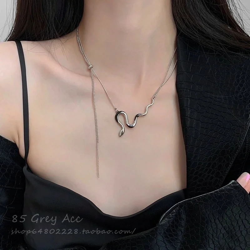 Snake-Shaped Twin Double-Layer Sweater Necklace