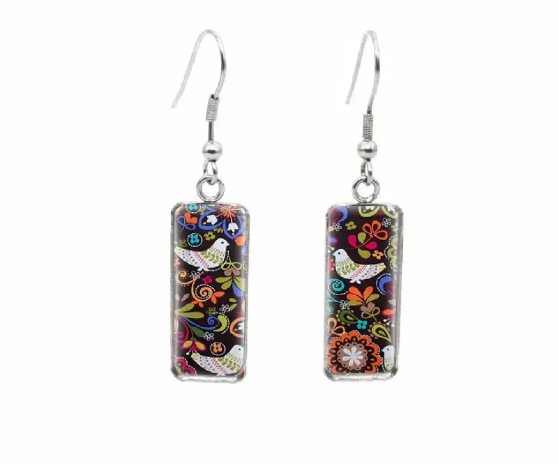 Floral earrings for women -Beautiful Glass-Like Folk Bird Earrings