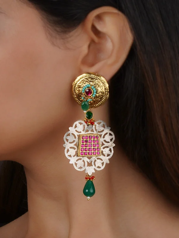 Geometric earrings for women -Pink Color Tribal Earrings - EK-SFEAR380P