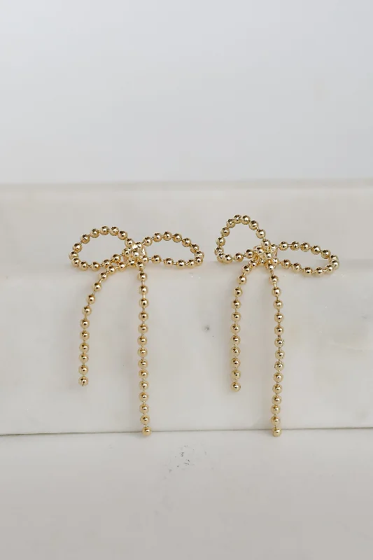 Handmade women's earrings -Clara Gold Beaded Bow Earrings