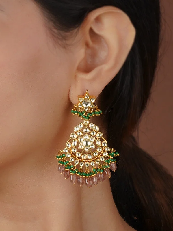 New women's earrings -Multicolor Gold Plated Jadau Kundan Earrings - ME1294Y