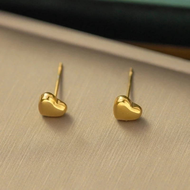 Yc [G226] Peach Heart Ear Studs [Gold]