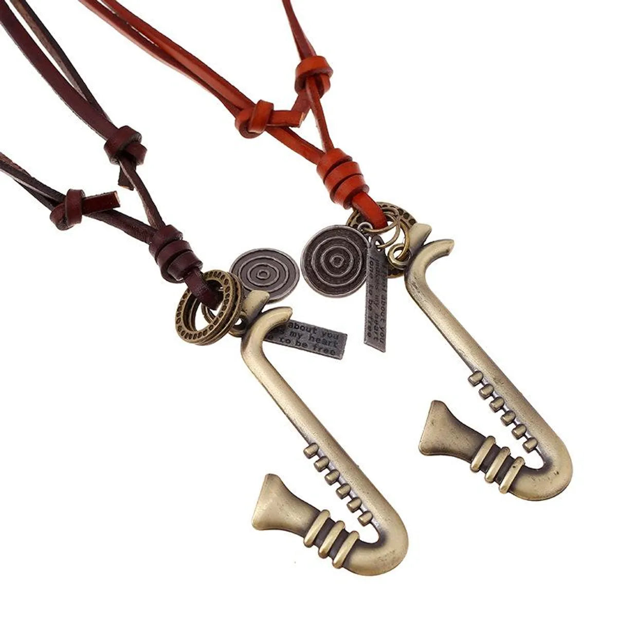 Women’s zodiac necklaces-Vintage Cowhide Rope Alloy Musical Instrument Cowhide Necklace Sweater Chain Long Money Chain Fashion Wild Jewelry