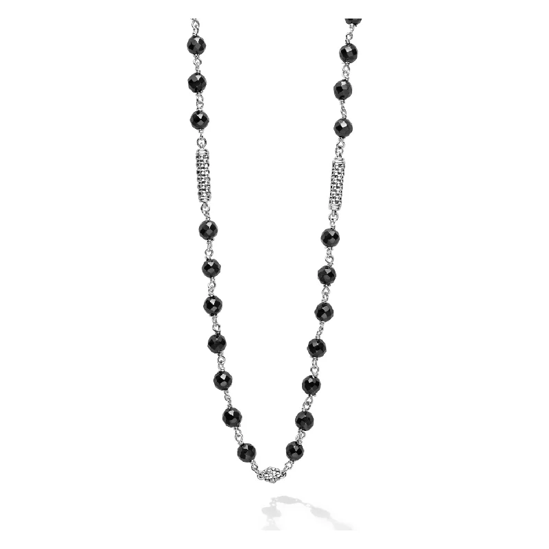 Women’s vintage-inspired necklaces-Lagos Sterling Silver Black Ceramic Beaded Necklace