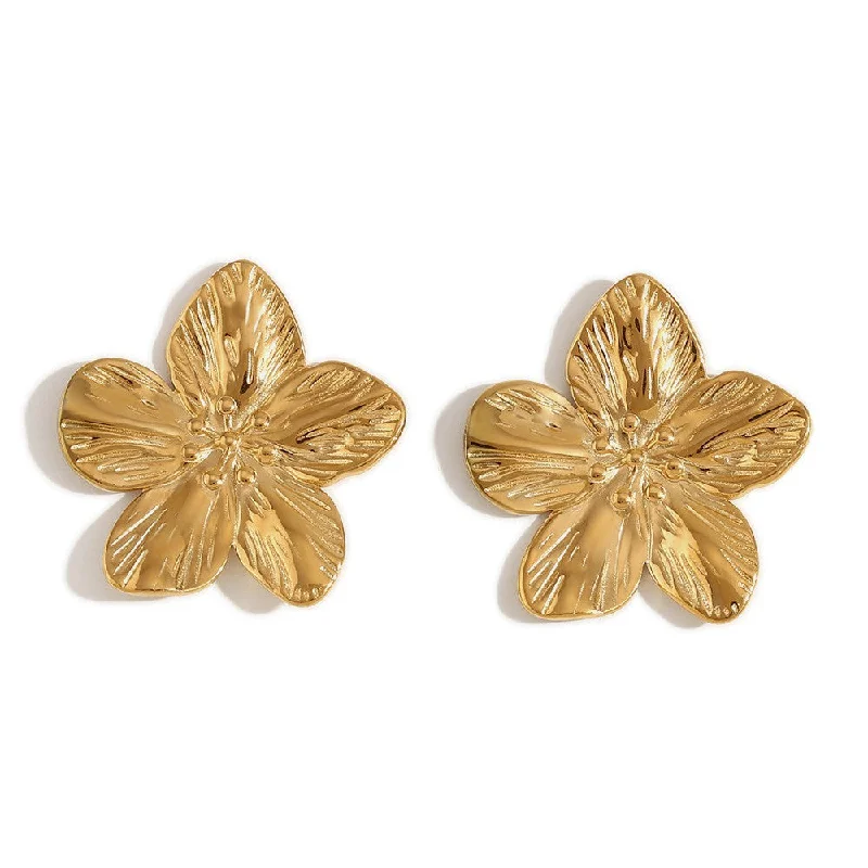 Brushed Petal Flower Earrings - Gold