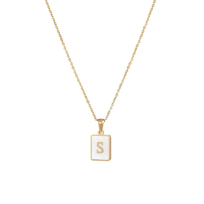 Fritillary Letter Square Pendant Necklace-Gold-Letter S