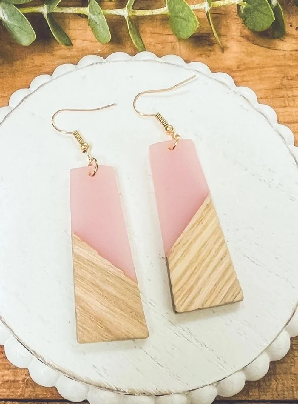 High-end custom women's earrings -Beautiful Pink Resin and Wood Earrings