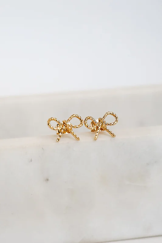 Classic women's earrings -Elaine Gold Bow Stud Earrings