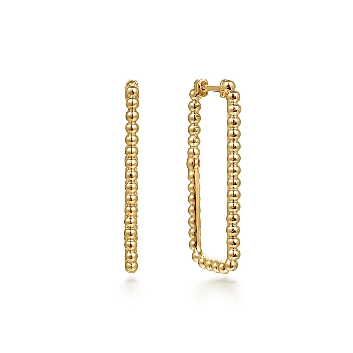 White gold women's earrings -14K Yellow Plain Gold Bujukan Beads 30mm Rectangle Hoop Earrings