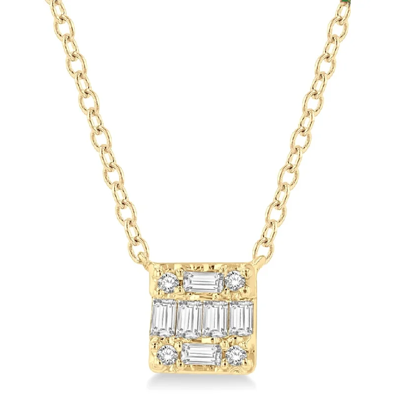 Women’s delicate necklaces-10k Yellow Gold Diamond Square Pendant