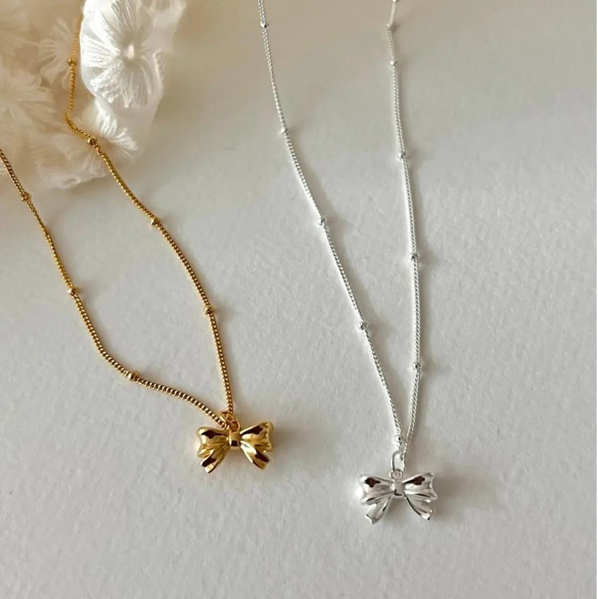 Women’s crystal necklaces-1 Piece Simple Style Bow Knot Sterling Silver Plating 18k Gold Plated Pendant Necklace