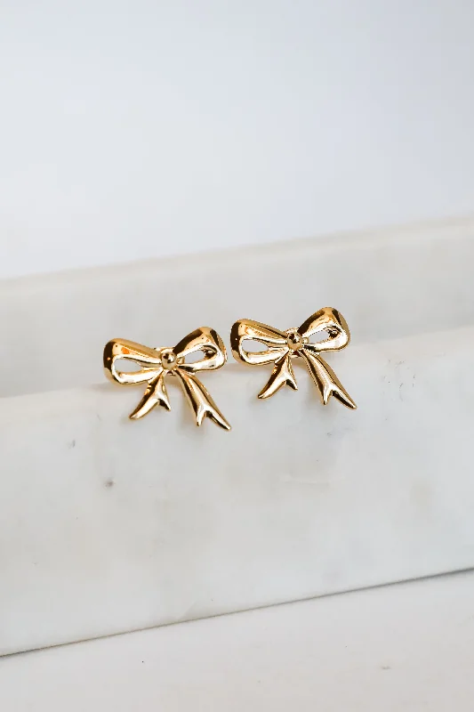 Artistic women's earrings -Finley Gold Bow Earrings