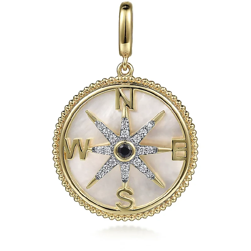 Women’s sapphire necklaces-Gabriel 14K Yellow Gold Diamond & Blue Sapphire Compass Medallion