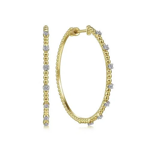 Women's earrings outfit pairing -14K Yellow Gold 40mm Diamond Classic Hoop Earrings