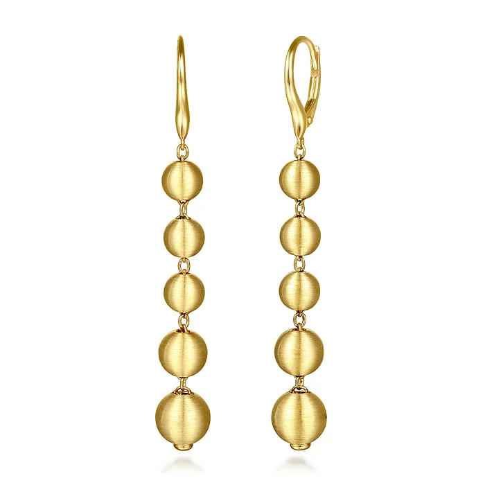 Graceful women's earrings -14K Yellow Gold Graduating Bujukan Beads Leverback Drop Earrings