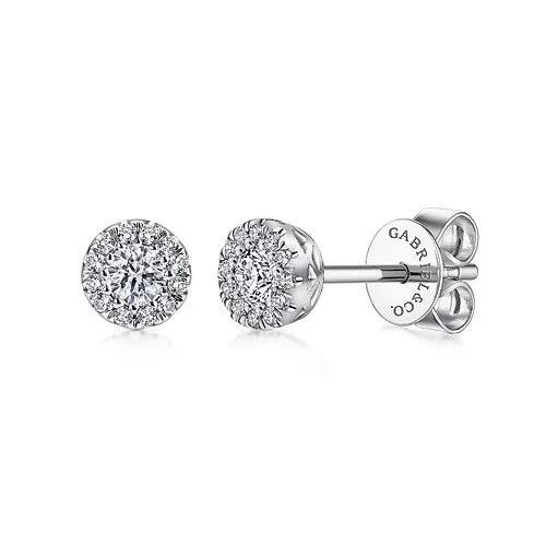 Red women's earrings -14K White Gold Diamond Halo Stud Earrings