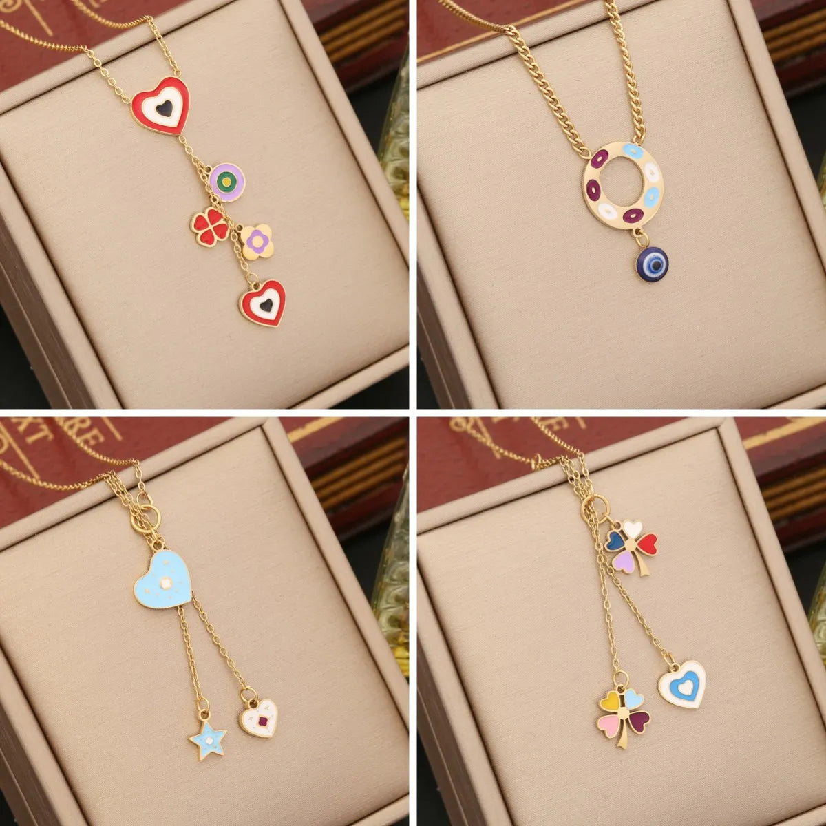 Women’s long pendant necklaces-Vintage Style Devil'S Eye Star Heart Shape Stainless Steel Enamel Necklace