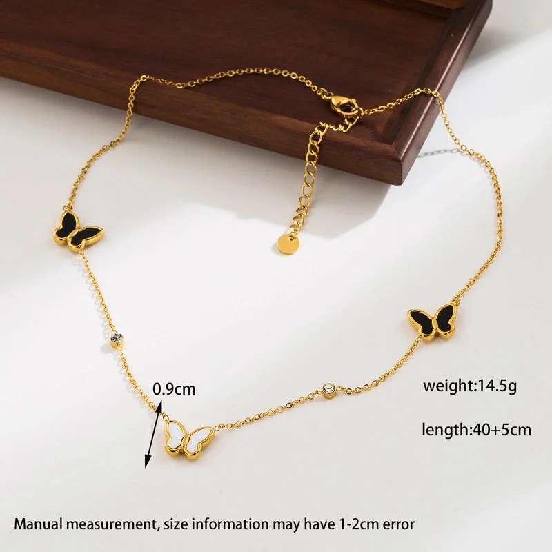 Women’s gemstone cluster necklaces-Vintage Style Simple Style Round Heart Shape Butterfly Stainless Steel Plating Inlay Zircon 18k Gold Plated Necklace