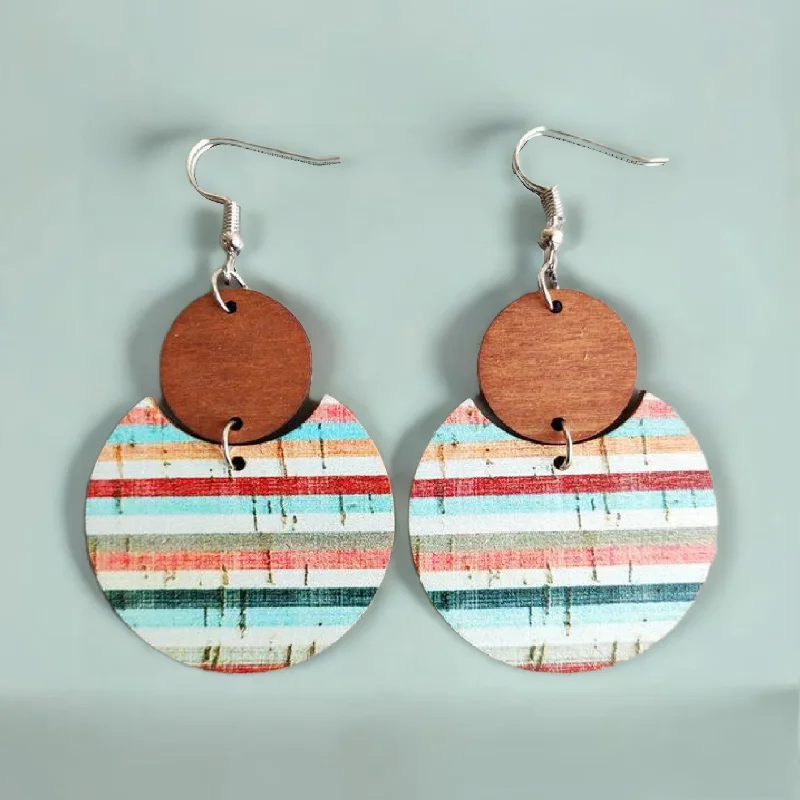 Fashion brand women's earrings -Beautiful Wood Striped Circle Earrings