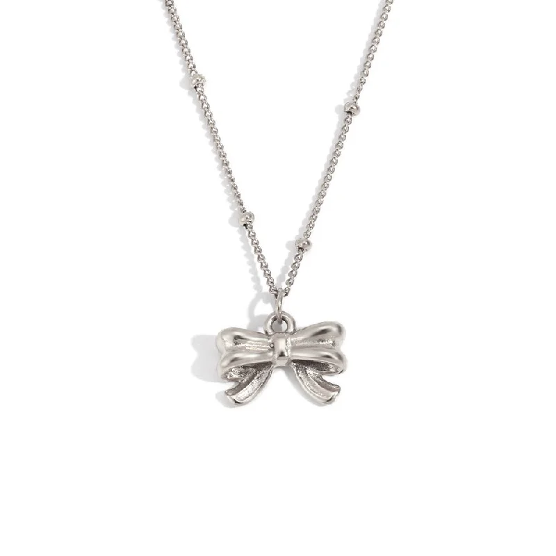 Bead Chain Bow Pendant Necklace - Steel