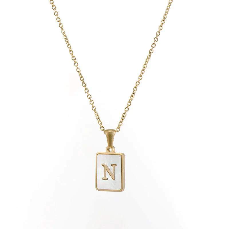 Fritillary Letter Square Pendant Necklace-Gold-Letter N