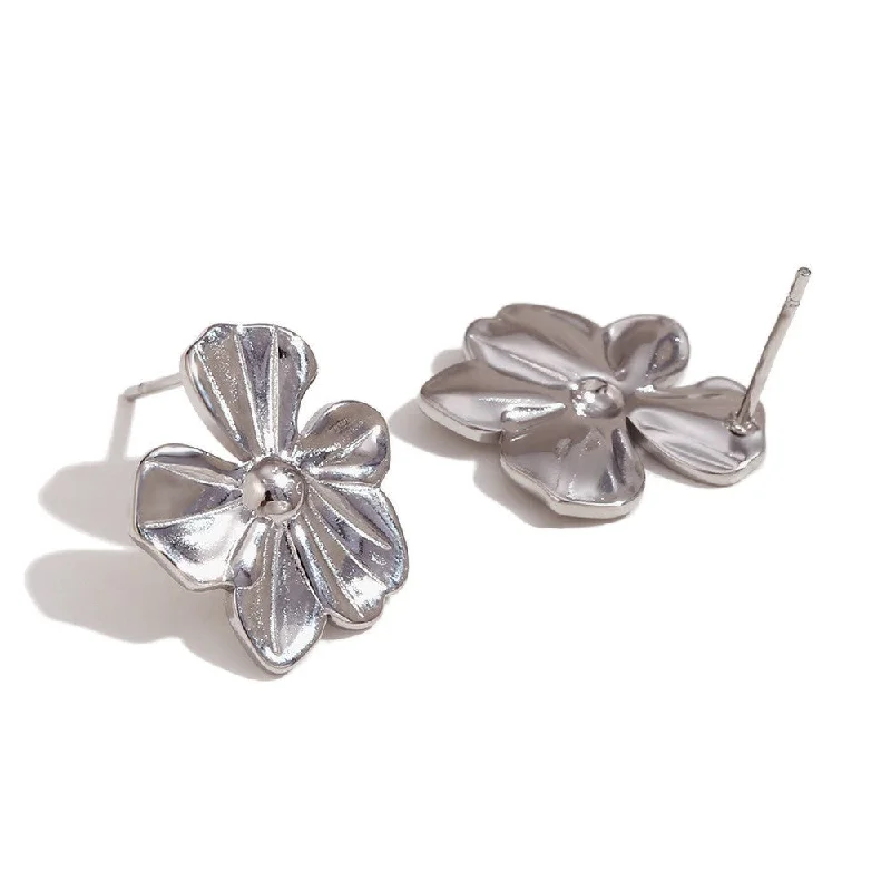 Casting five petal flower earrings - Small - Steel color