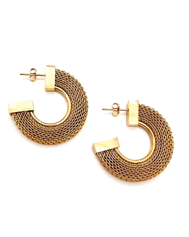 Bow earrings for women -Earther Gold Mesh Hoop Earrings