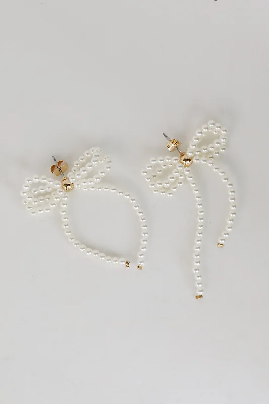 Unique women's earrings -Annie White Pearl Bow Earrings