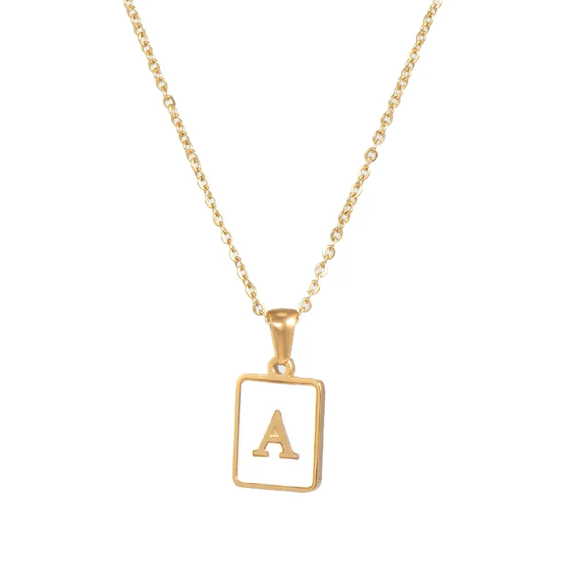 Fritillary Letter Square Pendant Necklace-Gold-Letter A