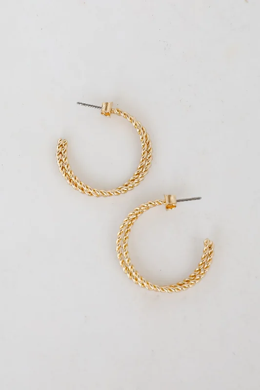 Vintage style earrings for women -Penelope Gold Twisted Double Hoop Earrings