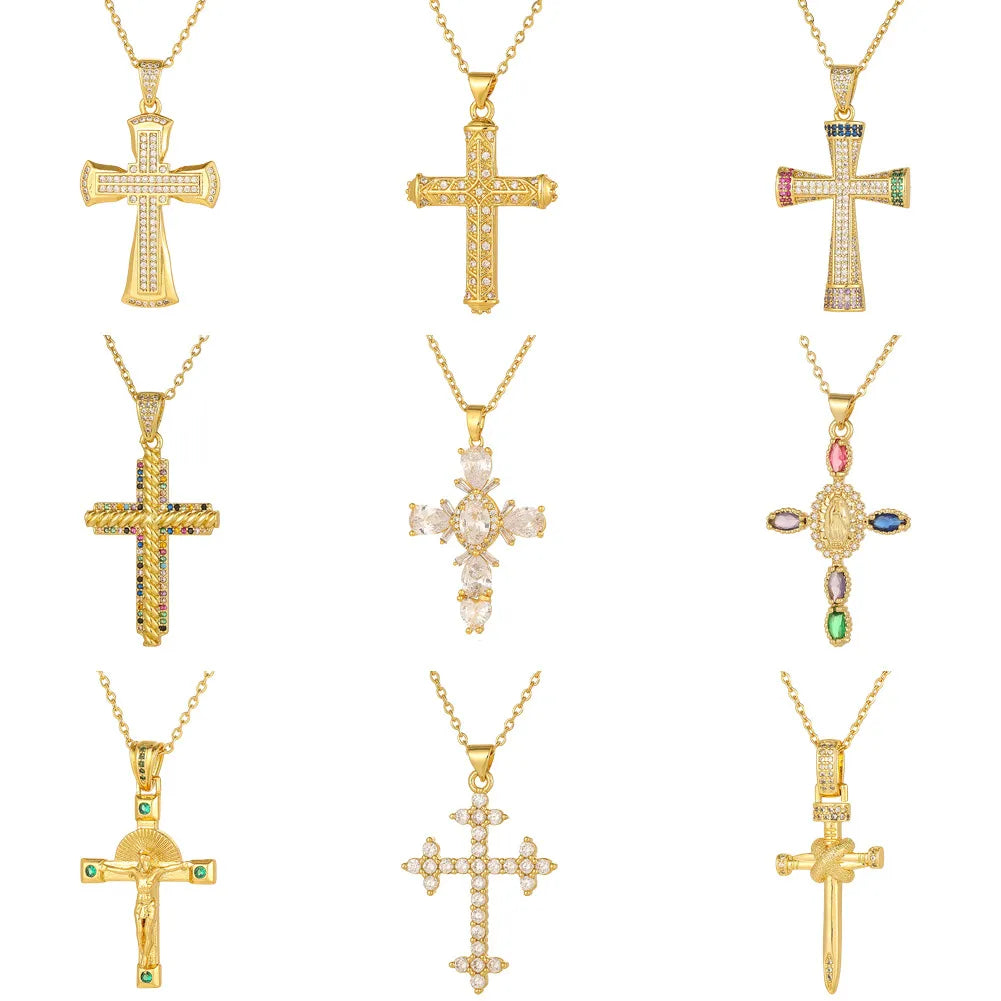 Women’s classic necklaces-Wholesale Simple Style Cross Copper Plating Inlay Zircon Pendant Necklace