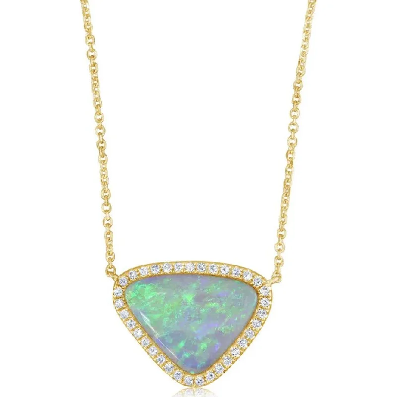 Women’s celestial star necklaces-14K Gold Freeform Opal & Diamond Halo Necklace