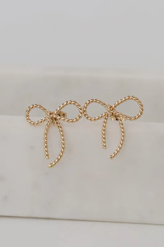 Gold women's earrings -Katy Gold Bow Earrings