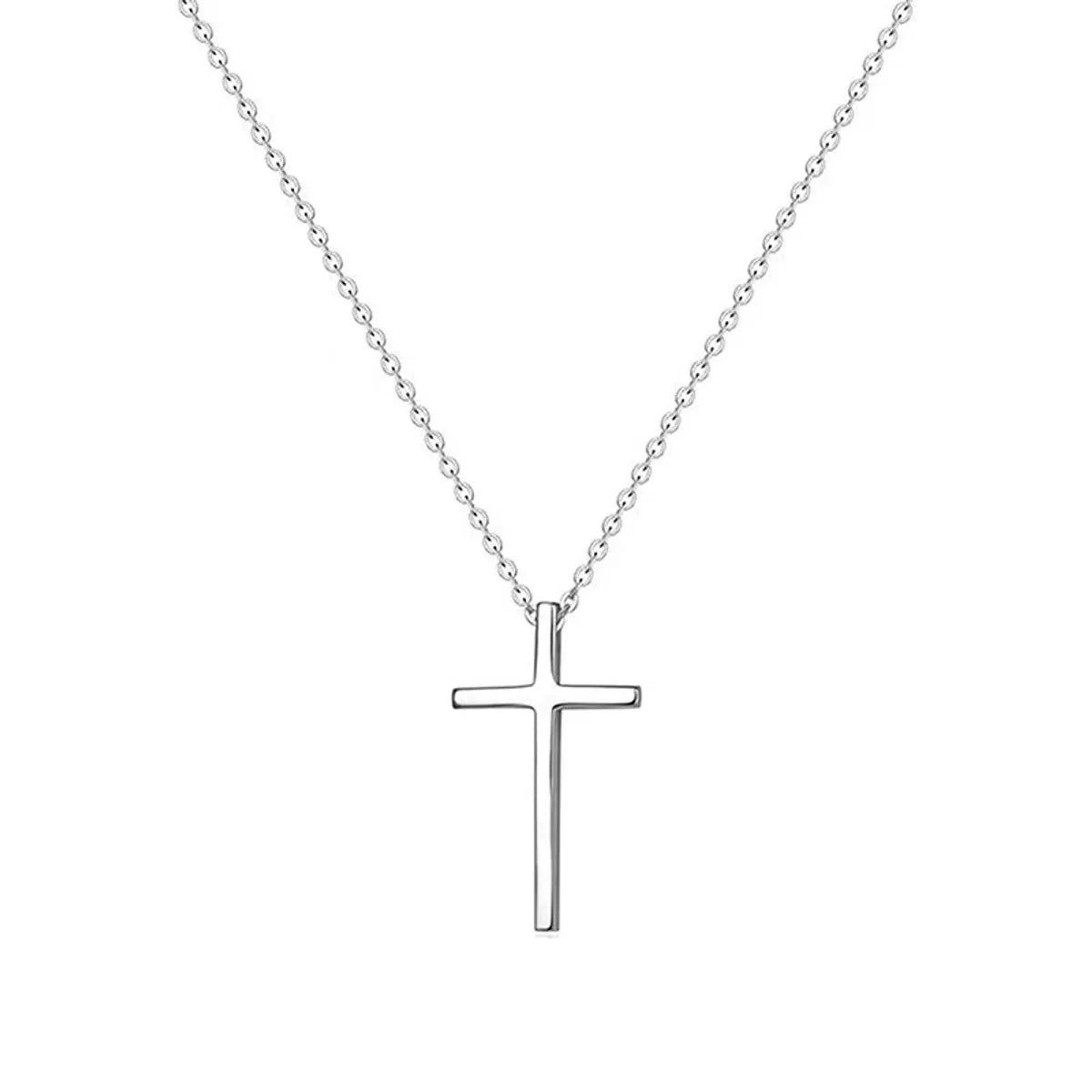 Women’s heart-shaped necklaces-Simple Style Cross Sterling Silver Plating Pendant Necklace