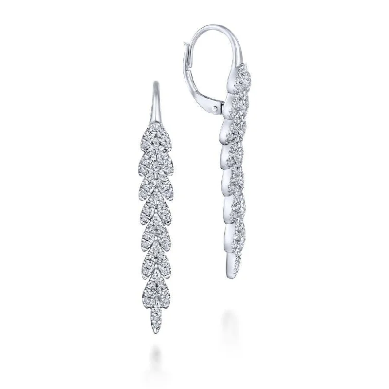 Pearl earrings for women -14K White Gold Elongated Vertical Diamond Branch Drop Earrings