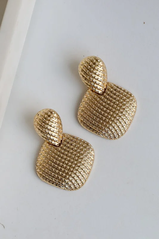 American style women's earrings -Natalie Gold Textured Statement Earrings