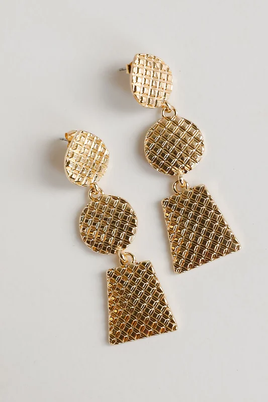 Geometric earrings for women -Riley Gold Textured Drop Earrings