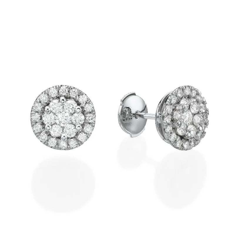 Double circle women's earrings -Big Round Diamond Cluster Earrings