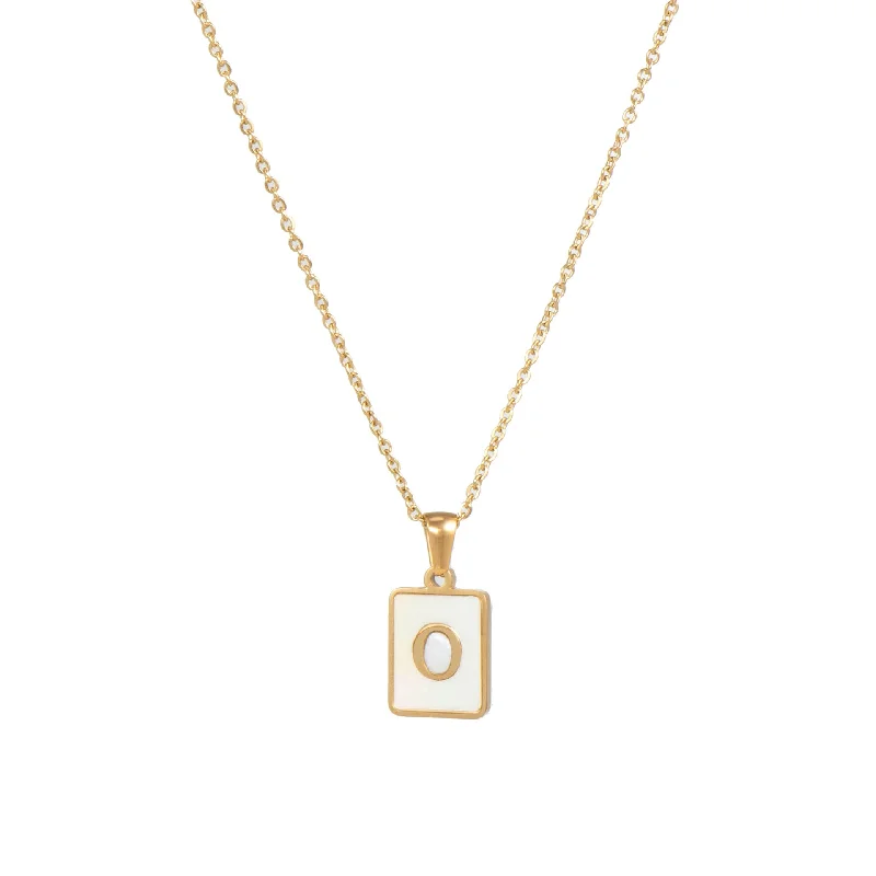 Fritillary Letter Square Pendant Necklace-Gold-LETTER O