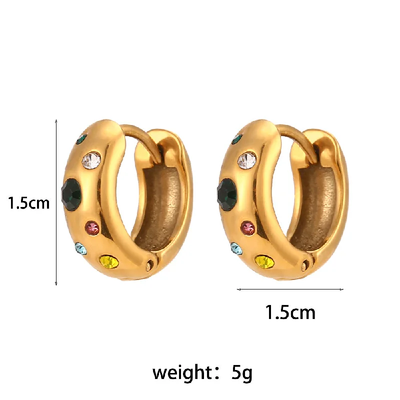 Round Thick Bread Zircon Earrings - Colored Diamond