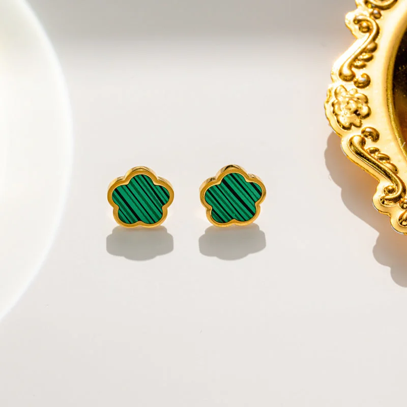 967-1 Earrings Green Beige Gold