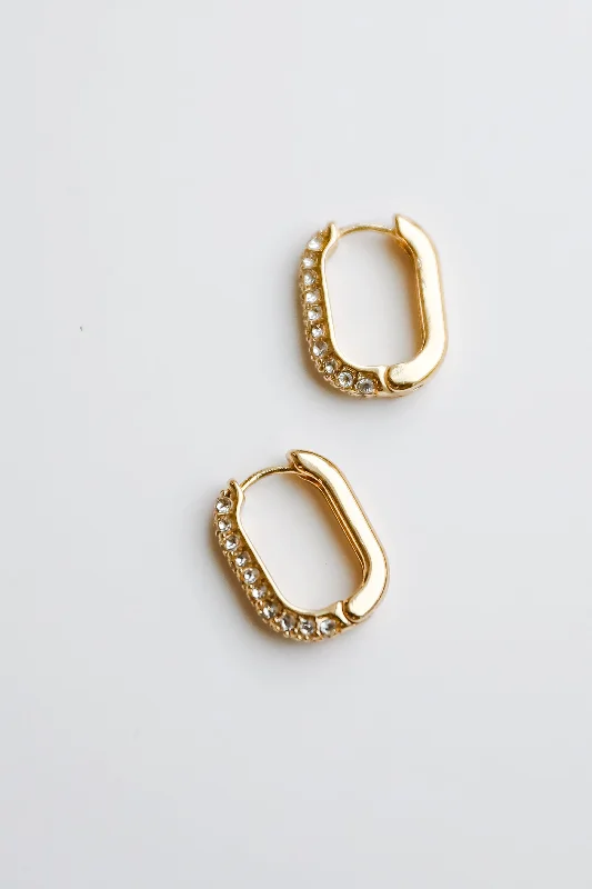 Hoop earrings for women -Cora Gold Rhinestone Oval Hoop Earrings