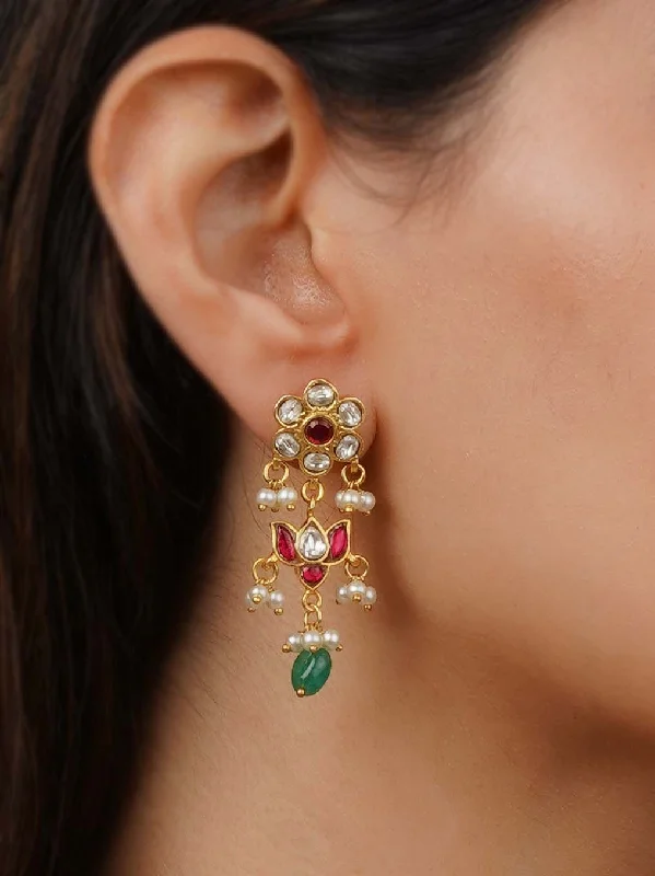 Lightweight earrings for women -Gold Plated Jadau Kundan Earrings - ME1265