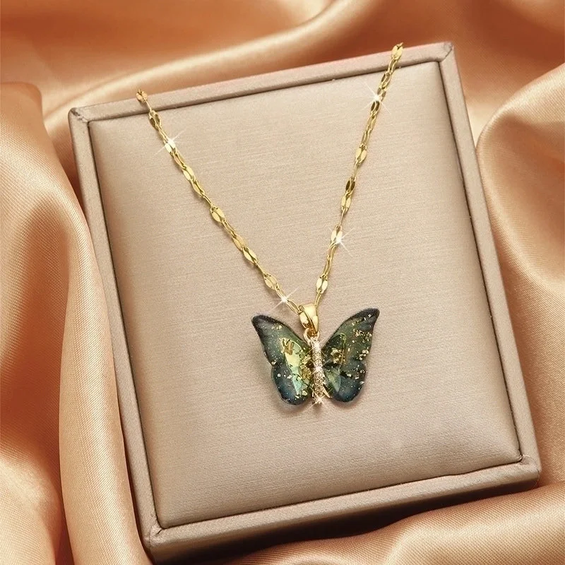 X5501# Gradient Dream Color Butterfly Necklace