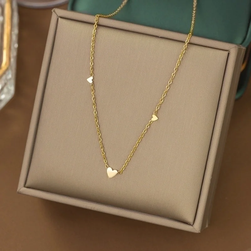 Yc [H142] Three Small Heart Necklace [Gold]