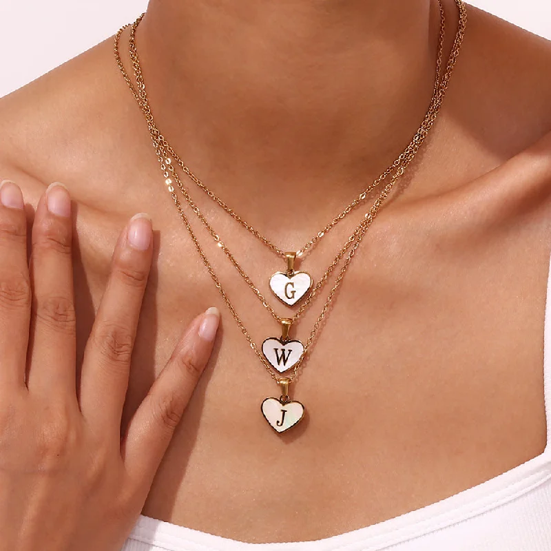 Women’s wedding necklaces-Fashion Heart Stainless Steel 18K Gold Plated Necklaces